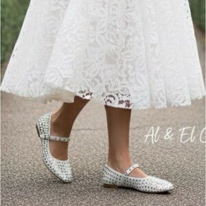 A New Day Issa Flats White Studded Mary Jane Shoes Vegan | Sz 6.5 | New With Box